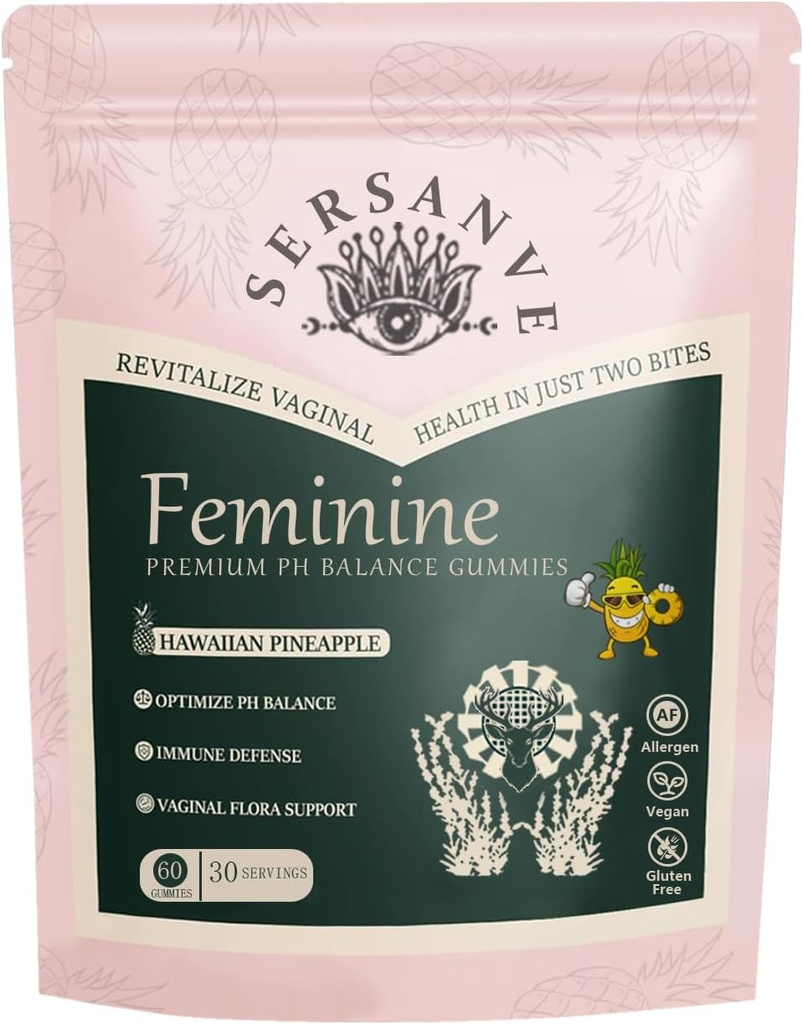 Vital Natural Feminine Balance Gummies pour la santé des femmes, Hawaïan ananas saveur, végétalien, sans gluten, soutient la vitalité des femmes et la santé de la gueule - 60 Gummies (1)