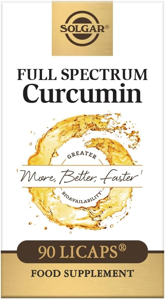 Curcumine de spectre complet de Solgar - 90 LiCaps - Absorption supérieure - Santé cérébrale, articulaire et immunitaire - Non-OGM, végétalien, sans gluten, sans lait - 90 portions