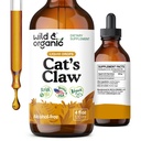 Chats sauvages et biologiques Teinture de griffes - Supplément de soutien immunitaire - Extrait liquide d'herbe de griffes de chats - gouttes à base de légumes, de sucre et d'alcool - 4 fl oz