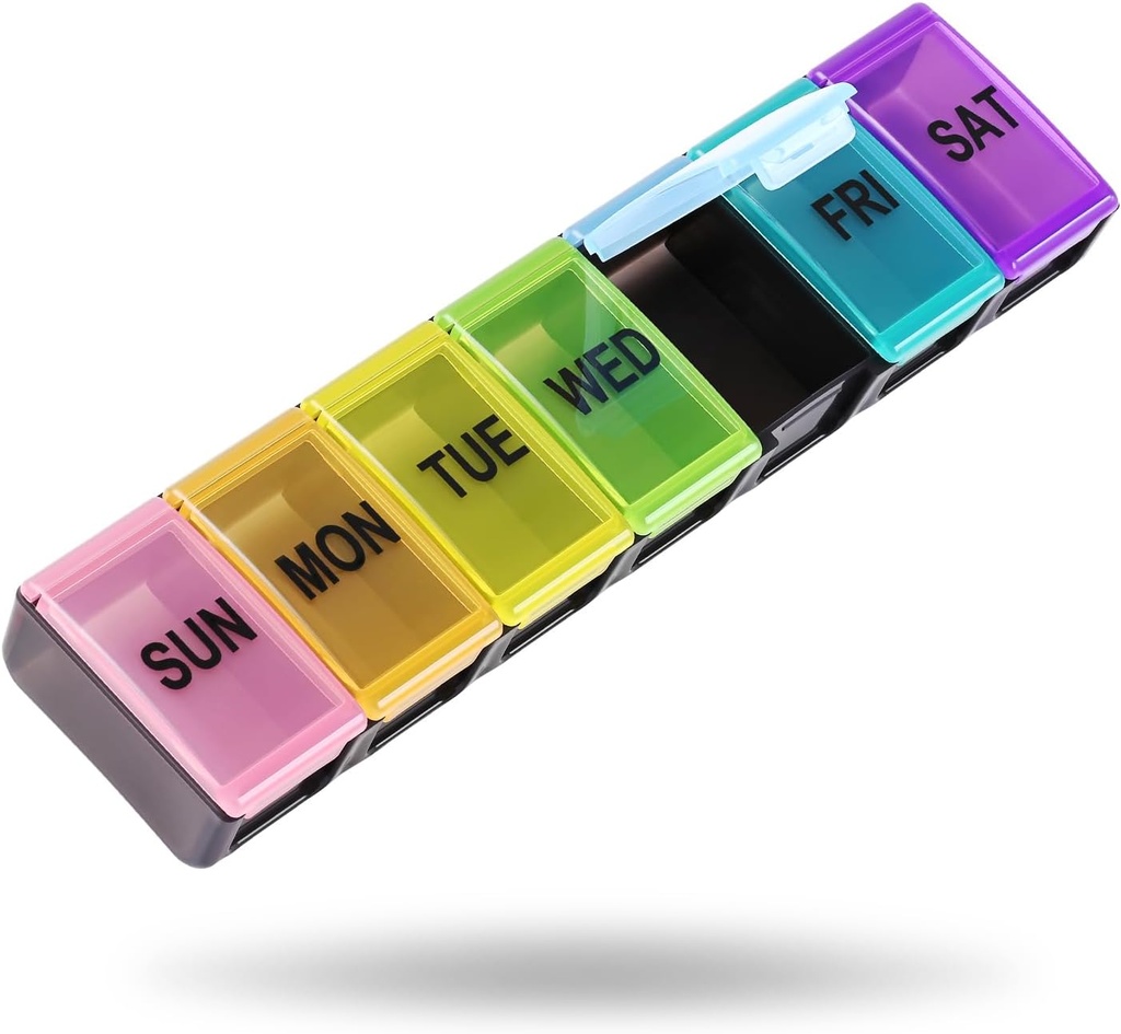 Extra Large Weekly Pill Organizer, 7 Day Pill Box, Travel Pill Case, Daily Pill Dispenser Holder Container for Medicines Vitamin Finish Oil (Black)