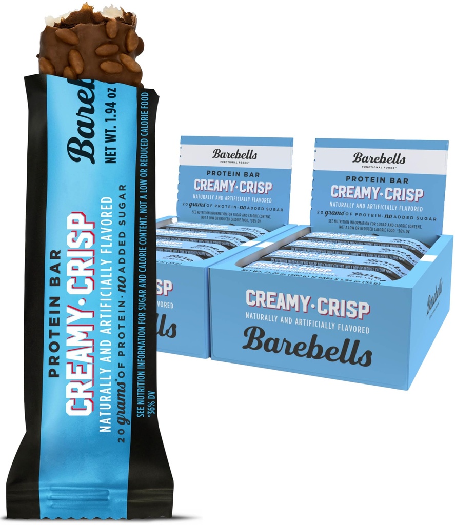 BAREBELLS Protein Bars Creamy Crisp - 12 Compte, Pack de 2 - Protein Snacks avec 20g de haute protéine - Chocolate Protein Bar avec 1g de sucres totaux - Perfect on The Go Protein Snack & Breakfast Bars