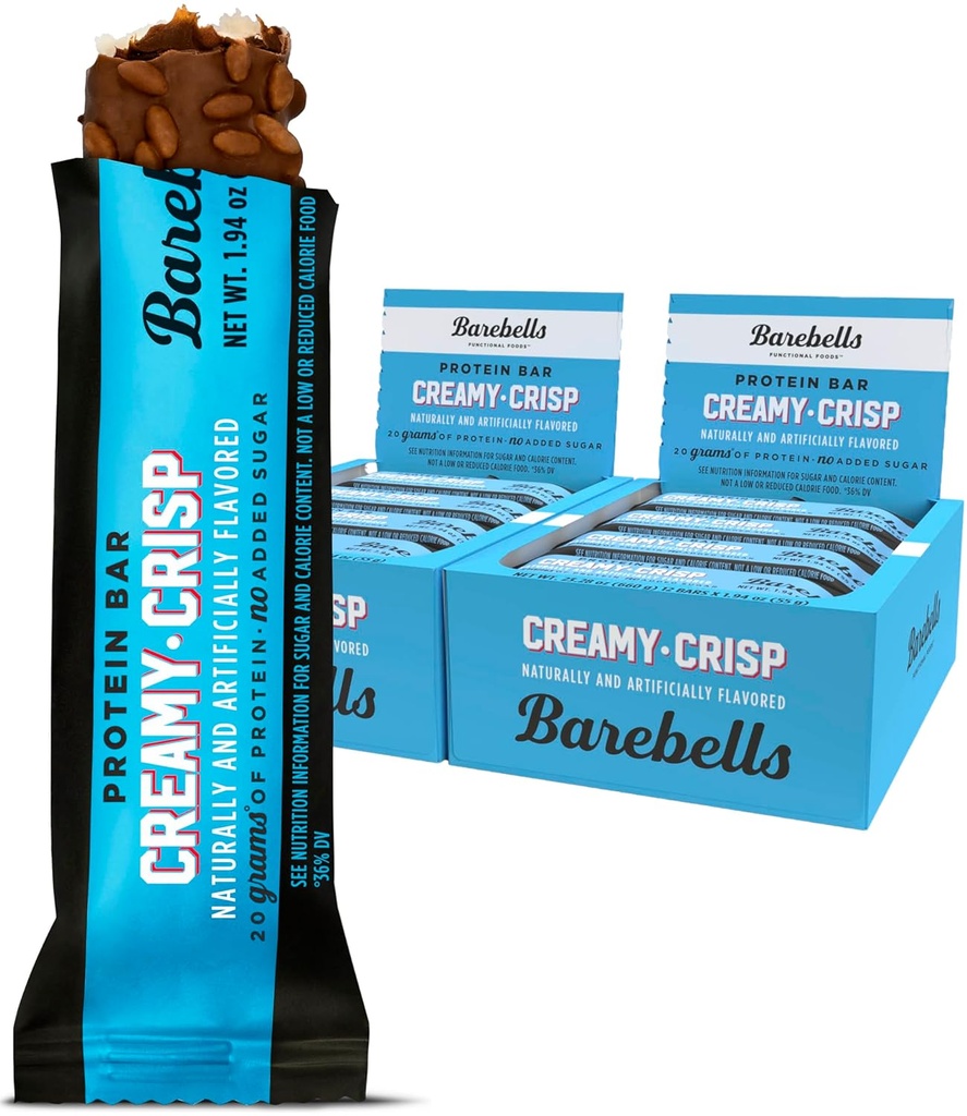 BAREBELLS Protein Bars Creamy Crisp - 12 Compte, Pack de 2 - Protein Snacks avec 20g de haute protéine - Chocolate Protein Bar avec 1g de sucres totaux - Perfect on The Go Protein Snack & Breakfast Bars
