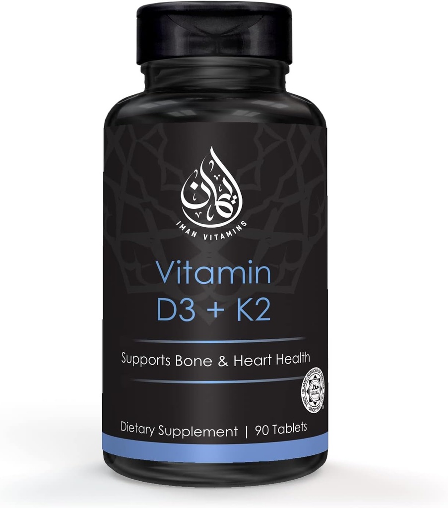 Vitamine halale D3 avec comprimés à croquer K2 - Vitamine D 2000 iu + Menaquinone-7 (MK7) )?Appuye la santé cardiovasculaire, les os et la santé des muscles