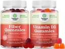 Ensemble de gommes de fibre pour adultes - Supplément de racine de chicorée avec prébiotique pour Gut & Digestive - sans sucre et végétalien et vitamine D3 Gummies avec 2000UI par portion Muscle osseux et soutien immunitaire