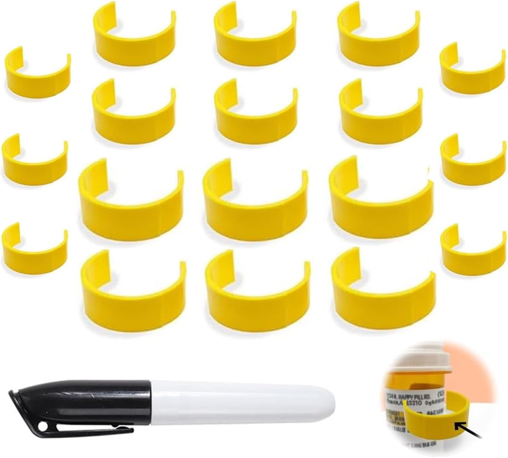 Clips pour bouteilles de pilules, Clips d'étiquettes de bouteilles de médicaments pour l'identification facile des médicaments, Emballage avec stylo d'étiquettes, Convient à une utilisation quotidienne ou Voyage (18)