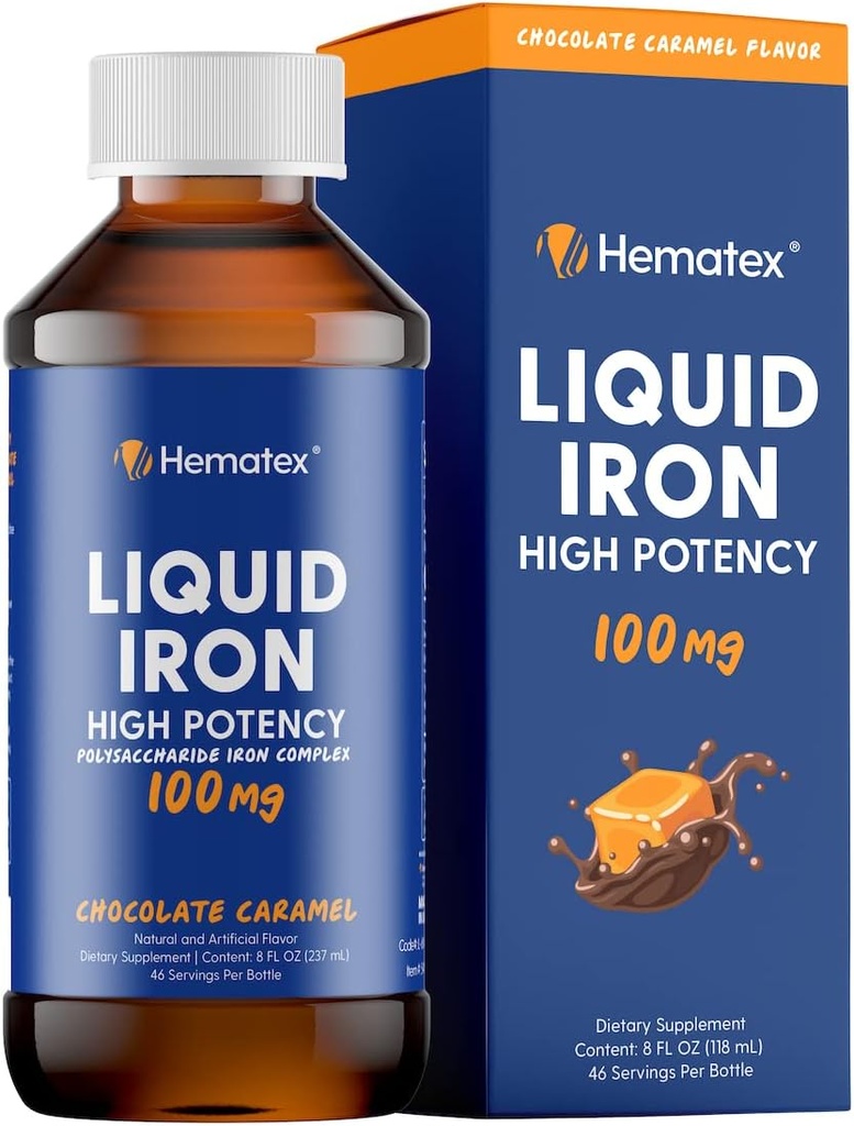 Suppléments de fer pour les hommes Fer liquide haute puissance pour les adultes par Hematex - 100mg Polysaccharide Iron complexes suppléments pour l'anémie et le déficit en fer