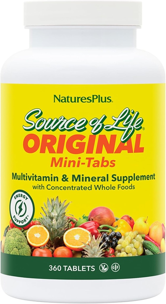 NaturesPlus Source de vie - 360 mini-onglets, paquet de 2 - Multivitamines et suppléments minéraux - soutient l'énergie naturelle et le bien-être général - sans gluten, végétarien - 120 portions totales