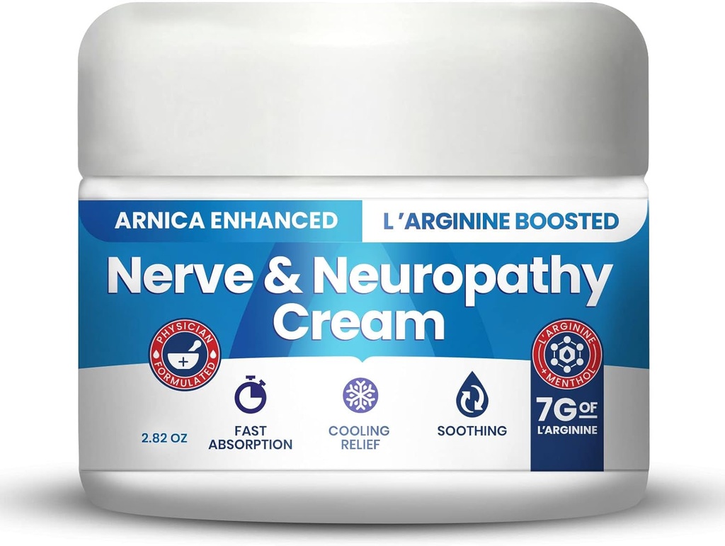 Crème de neuropathie Arnica enrichie et l'Arginine de formule boostée - Relief maximum de la force pour le pied, les mains, les jambes, les orteils comprend 7 grammes de l'Arginine; vitamine B6, MSM, Arnica, Aloe -2.82oz