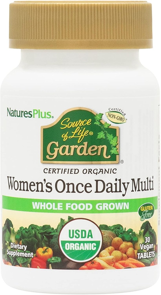 Natures Plus Source de vie Jardin Femmes biologiques certifiées Une fois par jour Multivitamine - 30 Comprimés végétaliens - Ingrédients entiers purs, naturels - Boost énergétique - Végétarien, sans gluten - 30 portions