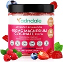 Adndale 90 CT Magnésium Glycinat Gommies 400 mg/Serv avec Ashwagandha, Magnésium Malate & Taurate, sans sucre Chews pour adultes et enfants.