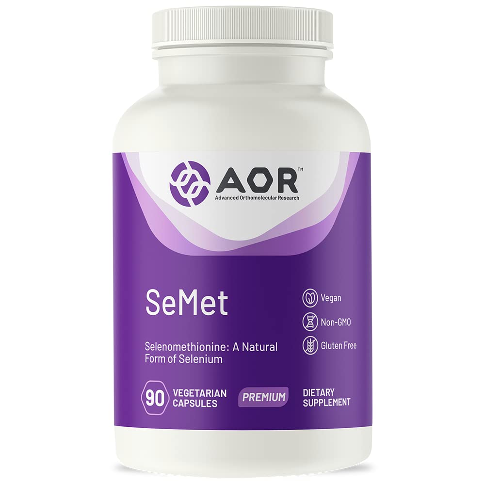 AOR, SeMet, Sélénométhionine une forme naturelle de sélénium, soutient la croissance et le développement de cellules normales, favorise l'immunité, supplément minéral, 90 capsules (90 portions)