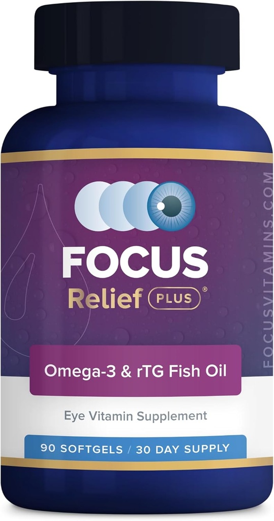 Focus Relief Plus Formule oeil sec (90 ct. 30 jours d'approvisionnement) Supplément œil sec Oméga 3 - Supplément oeil sec - Oméga 3 Huile de poisson pour œil sec