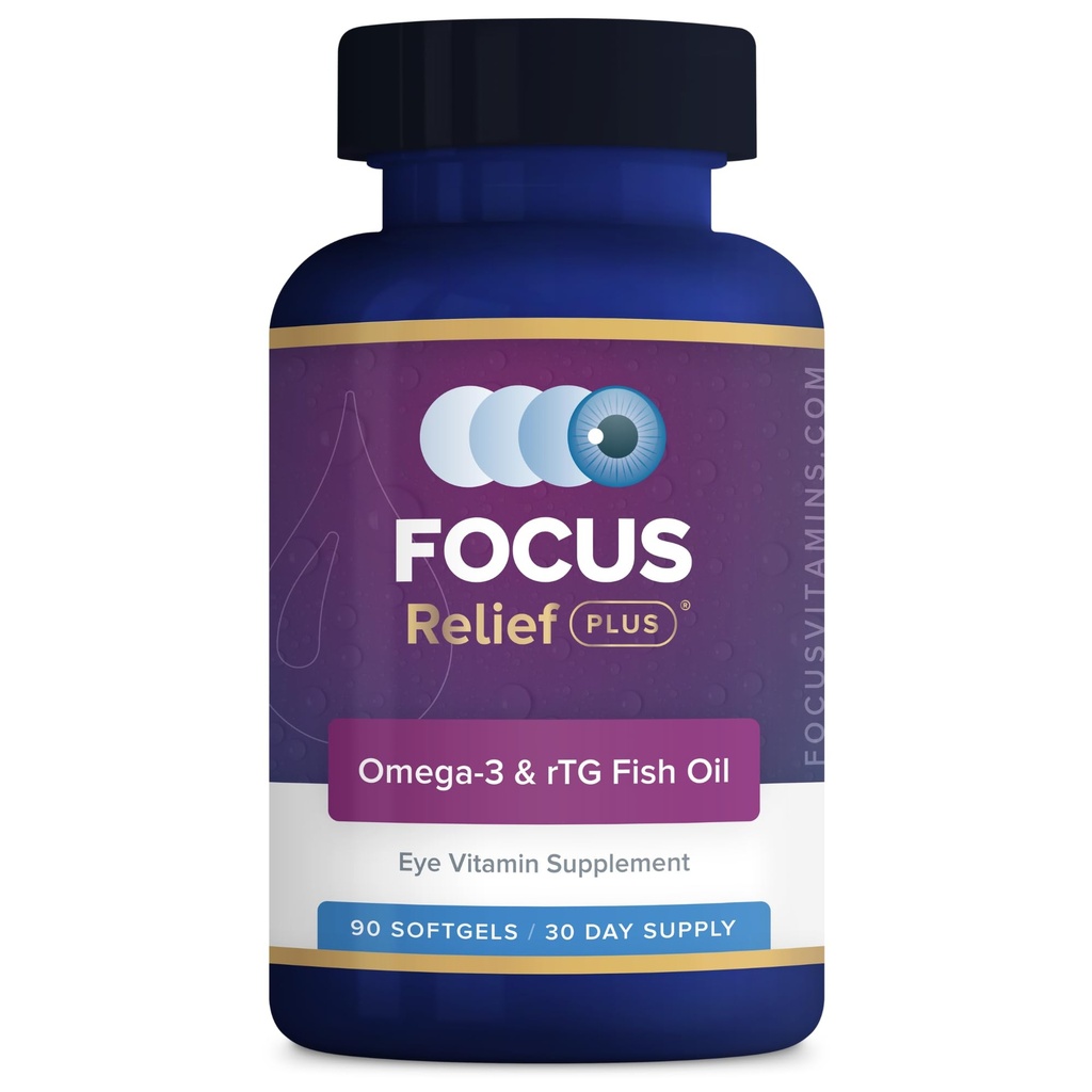 Focus Relief Plus Formule oeil sec (90 ct. 30 jours d'approvisionnement) Supplément œil sec Oméga 3 - Supplément oeil sec - Oméga 3 Huile de poisson pour œil sec