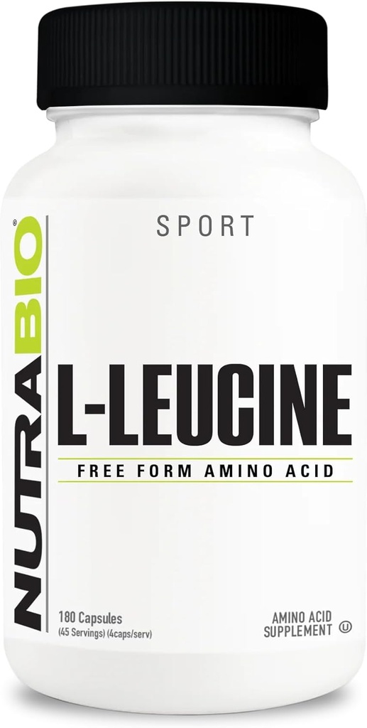 NutraBio L-Leucine Supplement - Optimal Amino Acid for Muscle Growth & Recovery - Naturally Fermented Free Form Leucine Amino Acids Supplement- Vegan, Non-GMO, Gluten Free - 400mg, 180 Capsules
