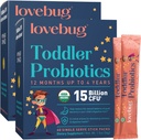 LOVEBUG Kids Probiotic Powder with Prebiotic Fiber - Soutien à l'immunité des tout-petits et soulagement de la constipation - Probiotiques biologiques de l'USDA pour les enfants Gut & Digestive Health (Age 1-4) - 60 Pack (non aromatisé)