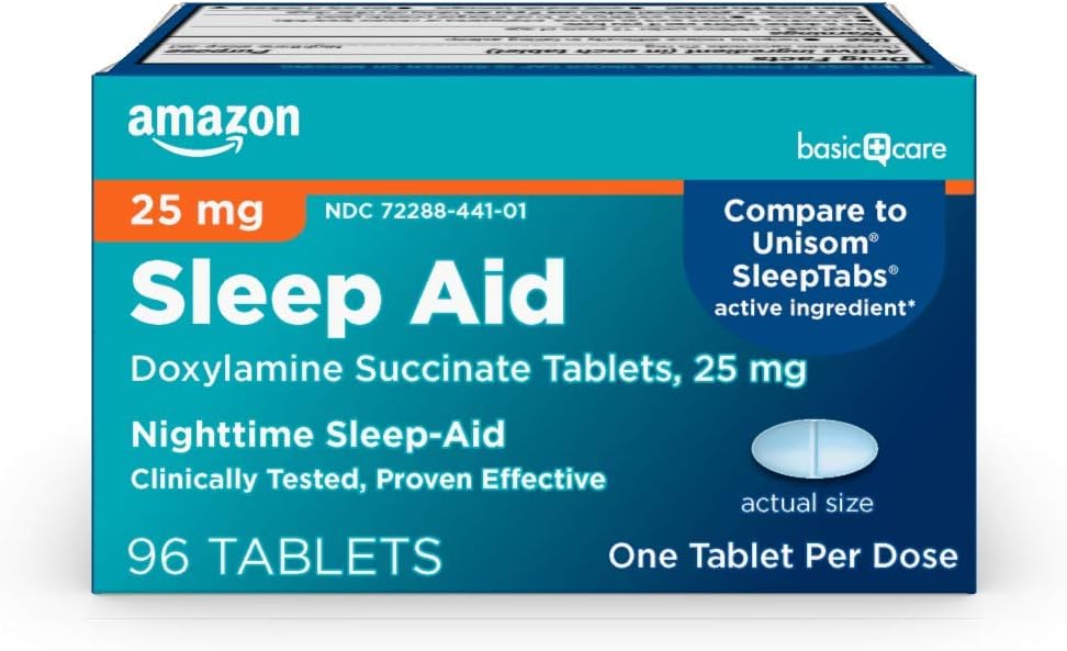 Soins de base Aide au sommeil de nuit Comprimés pour adultes, Doxylamine Succinate 25 mg, 96 Nombre