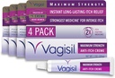 Vagisil Crème féminine anti-démangeaison avec benzocaine pour les femmes, aide à soulager l'irritation de la levure, gynécologue testé, action rapide, apaise et refroidit la peau, 1 oz (paquet de 4)