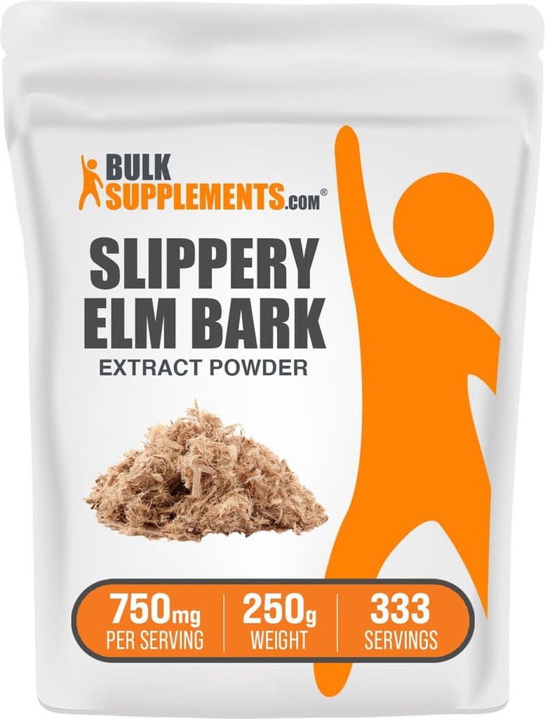 BulkSupplements.com Poudre d'extrait d'orme de Slippery - Poudre d'orme de Slippery, provenant d'Ulmus Rubra Bark - Sans gluten, 750mg par portion, 250g (8,8 oz) (paquet de 1)