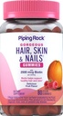 Piping Rock Peau et ongles Vitamines : 80 Gummies : 2500 mcg de Biotin : Multivitamine féminine : vitamine C et E : saveur de fruits : non-OGM, supplément sans gluten
