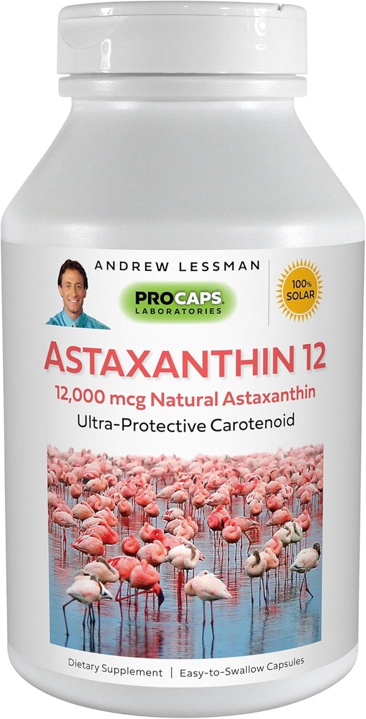 ANDREW MOINSMAN Astaxanthine 12mg - 30 Softgels - 12000 mcg Astaxanthine naturelle, puissant anti-oxydant caroténoïde. Protection des yeux, du cœur, de la peau et plus encore. Pas d'additifs. Facile à avaler Softgels