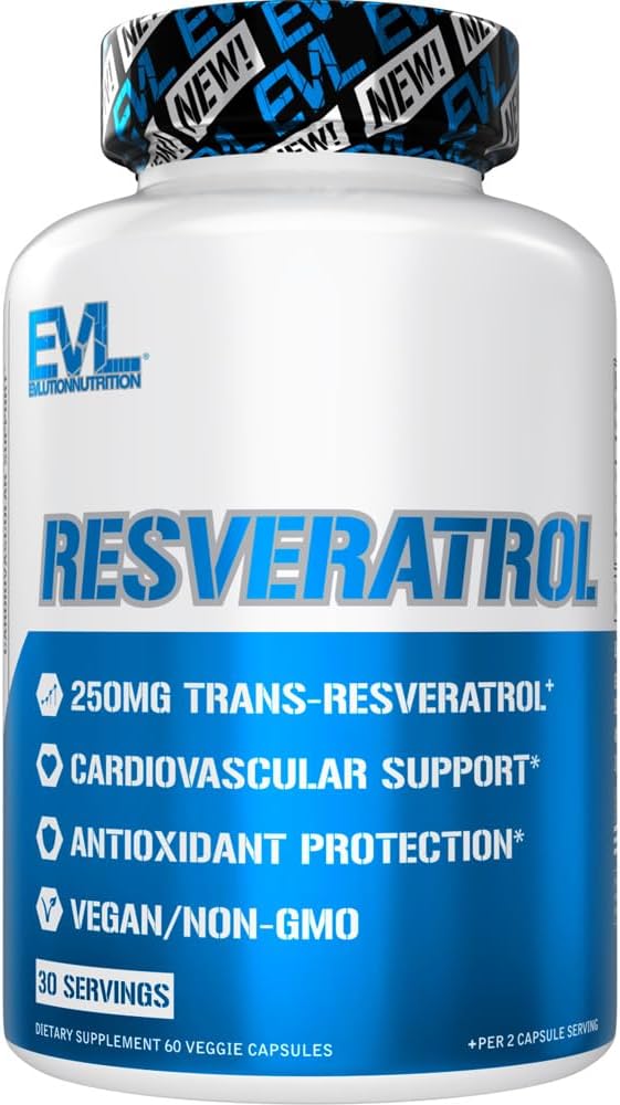 Evluution Anti Vieillissement Trans Resveratrol Supplément Nutrition Super Antioxydant Supplément avec 250mg Trans-Resveratrol de Resveratrol 500mg Extrait japonais Knotweed pour la santé immunitaire et cardiaque