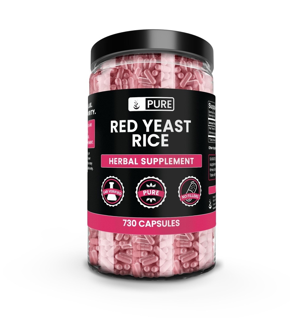 Ingrédients originaux purs Riz rouge de levure Pas de Magnésium ou de Riz Filters, Toujours pur, Verifié en laboratoire (730 Capsule)
