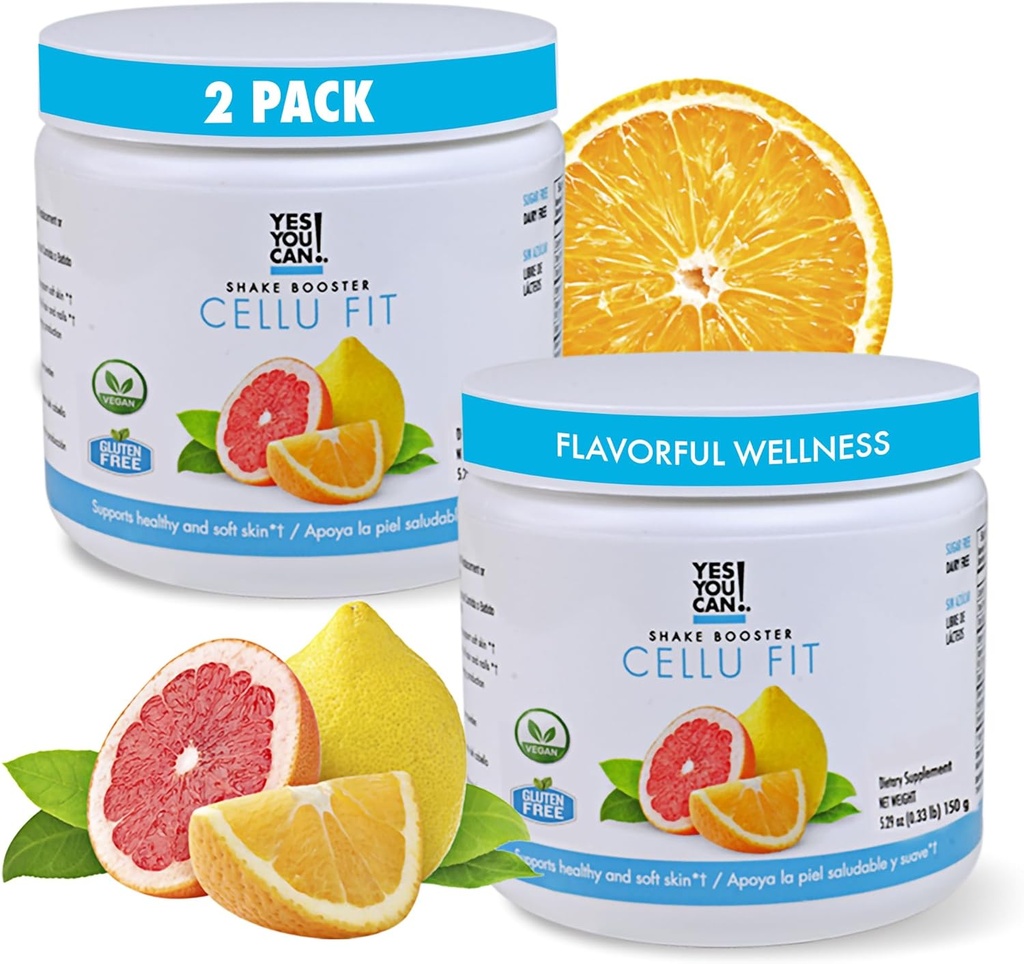 Oui, vous pouvez ! Mélange de poudre Shake Booster Cellu Fit - boisson nutritive avec vitamine C, vitamine E, biotine, collagène bovin hydrolysat et acide hyaluronique - 150g, 30 portions - 2 paquets