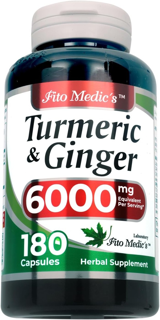 Lab FITO MEDIC'S Supplément curcuma et gingembre : 6000 mg 180 Caps.