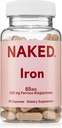 Naked Iron 65mg, 325mg Bisglycinate de fer - supplément de fer à haute puissance pour la carence en fer, soutien énergétique cellulaire, favorise la production saine de globules rouges, non-OGM, sans gluten, 60 capsules