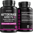 Supplément Nattokinase 4000 FU CoQ10 100mg Extrait d'écorce de pin Maritime 200mg avec enzymes pour support circulatoire et cardiovasculaire (Pack de 1 à 120-Caps)