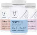 Vitruvin Sport Recovery (Apigenin 2 x 50mg, COQ10 200mg, Resvératrol 500mg) Vegan, non-OGM, sans gluten, sans gélatine.