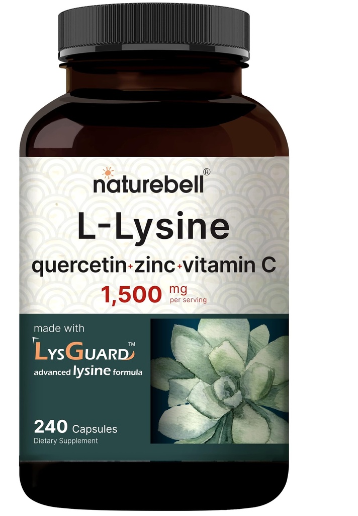 NatureBell L-Lysine 1 000mg Capsules + Quercetin 250mg avec vitamine C et zinc, 240 Count.