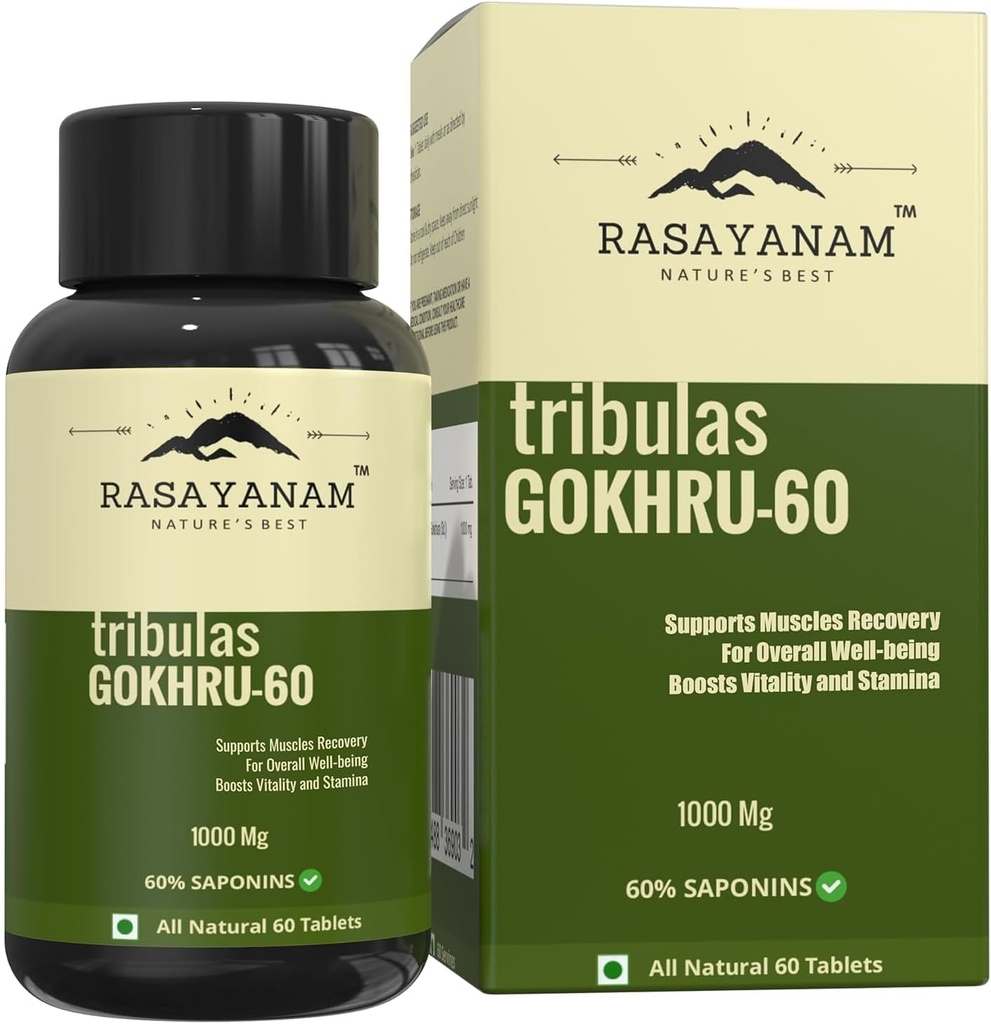 Générique Tribulas Gokhru-60 Gokshura Comprimés 1000mg Ultra Haut Concentré 60% Saponins.