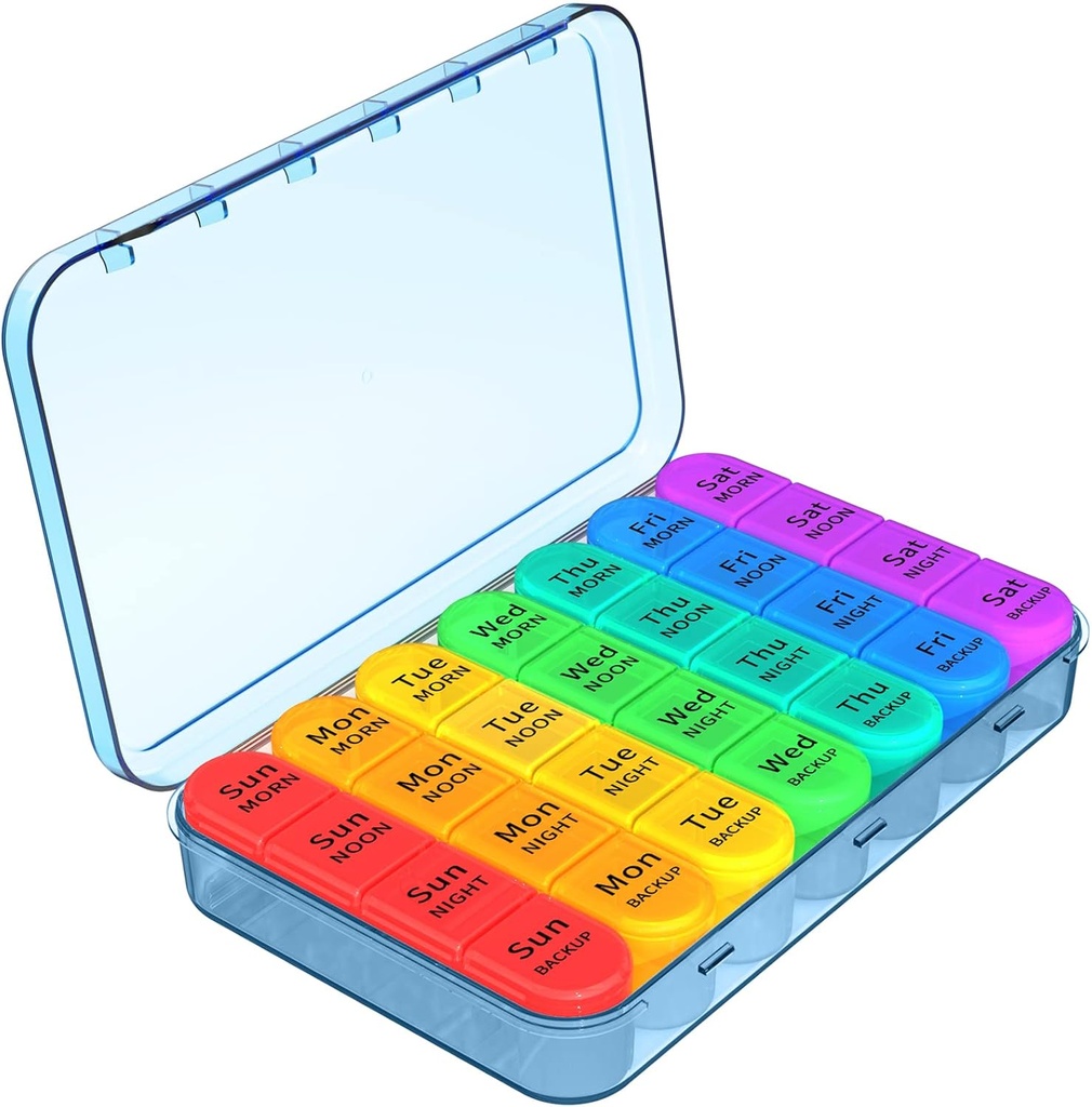 Daviky Pill Organizer, Daily Pill Box 7 Day, Weekly Pill Organizer 4 fois par jour, grand cas de pilule de voyage avec 28 compartiments pour tenir la médecine, la vitamine et le supplément (bleu)