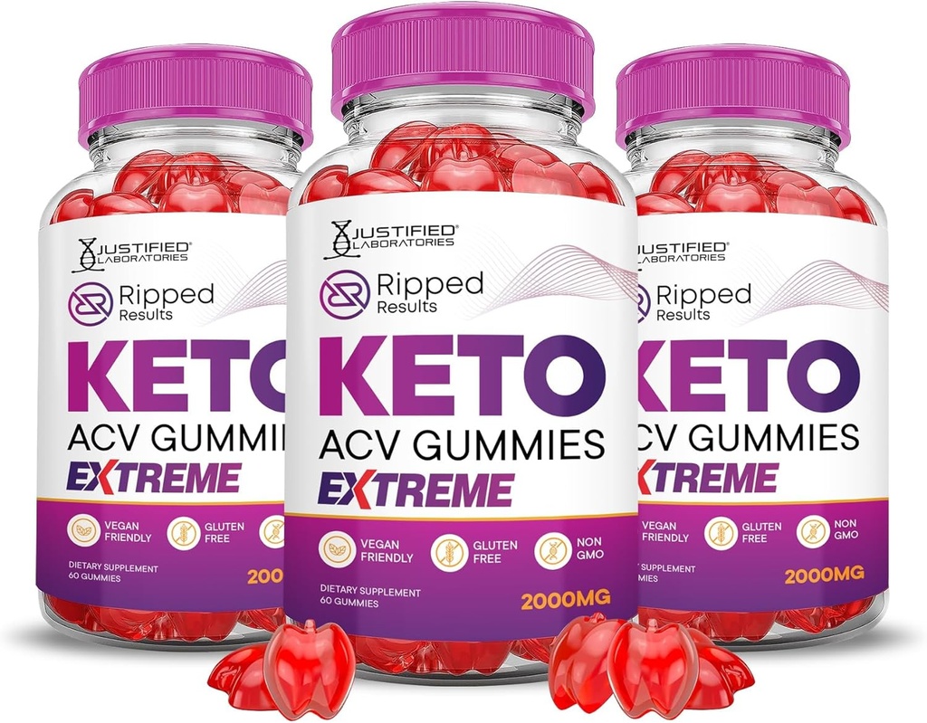 Justified Laboratories (3 Pack Ripped Results Keto ACV Gummies Extreme 2000MG Ripped Results Formulated with Pomegranate Beet Juice Powder B12 Vegan Non GMO 180 Gummys