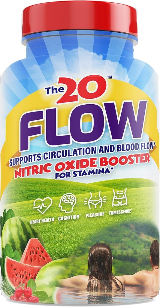 The20: Flow - Supplément à l'oxyde nitrique - 60 capsules - L-Citrulline de pastèque biologique, épinards organiques et cerises d'acérola organiques - pour la santé du coeur, du cerveau et de l'ensemble - Pas de gluten