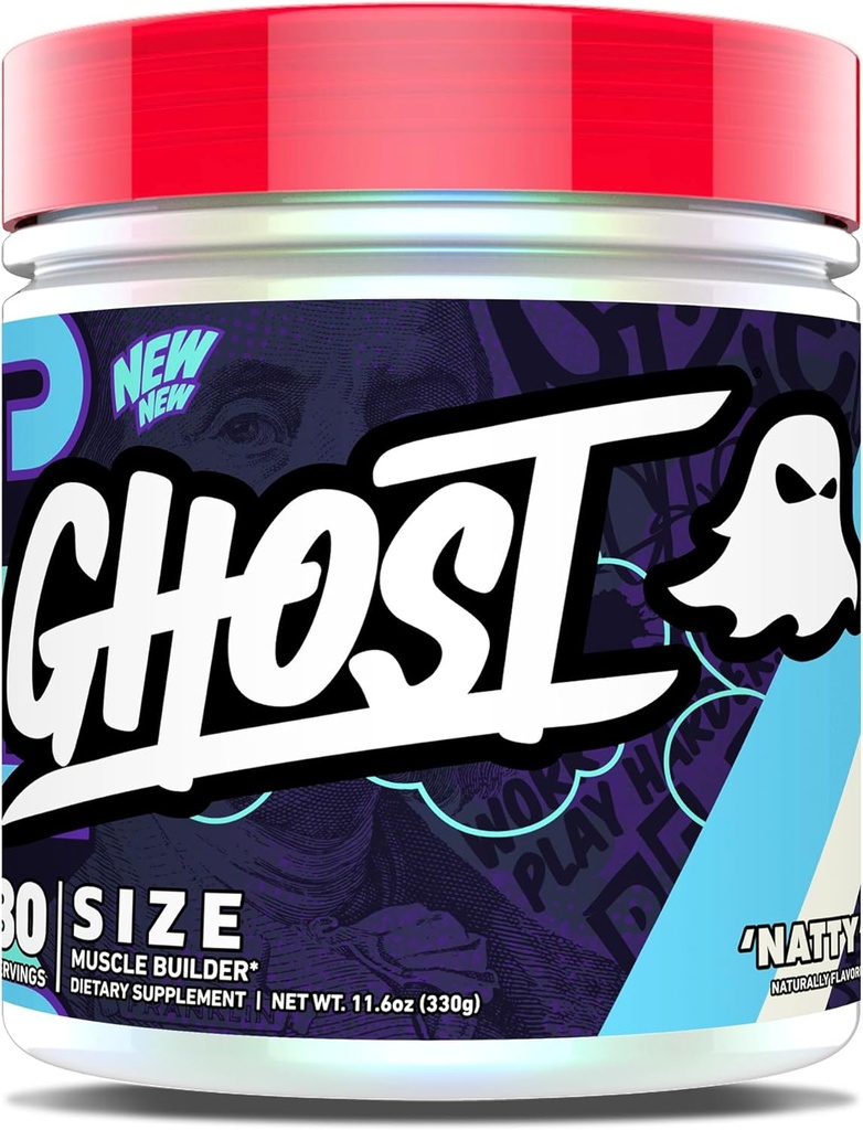 GHOST Taille V3 Muscle Builder Dietary Supplément - Natty, 30 portions – Soutenir la croissance musculaire et le renforcement de la force pour les hommes et les femmes - Créatine et Betaine - Sans sucre et gluten