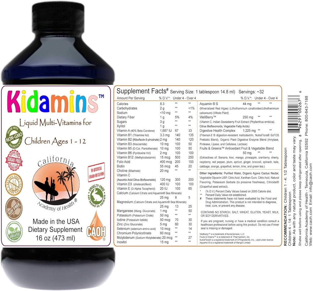 Kidamins - Multivitamines liquides pour les enfants de 1 à 12 ans de CAOH® (1-16 oz de bouteille)