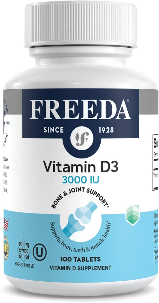 FREADA Vitamine D3-3000 UI - Comprimés de supplément à haute puissance - Santé des os et des muscles, Absorption de calcium, Soutien immunitaire pour les hommes et les femmes* - 100 comprimés minuscules