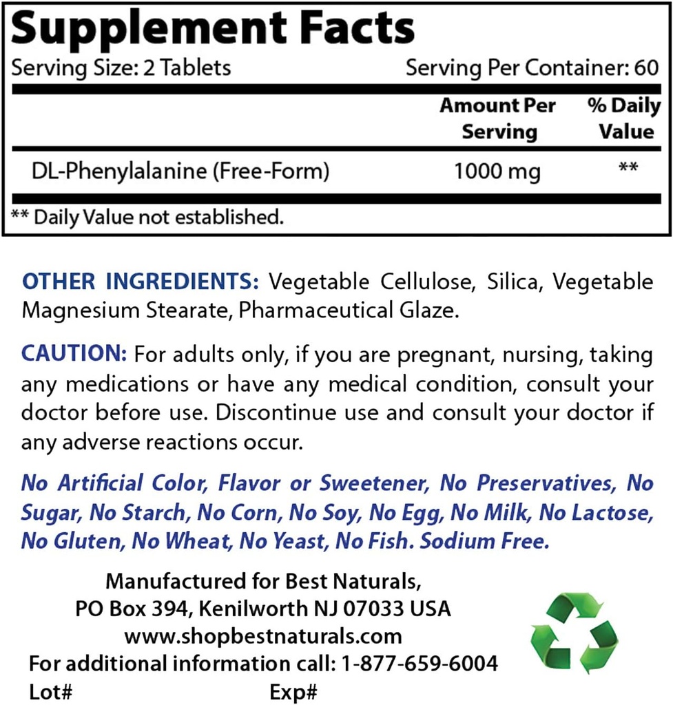 Best Naturals DLPA 500 mg & Magnesium Oxide 500 mg