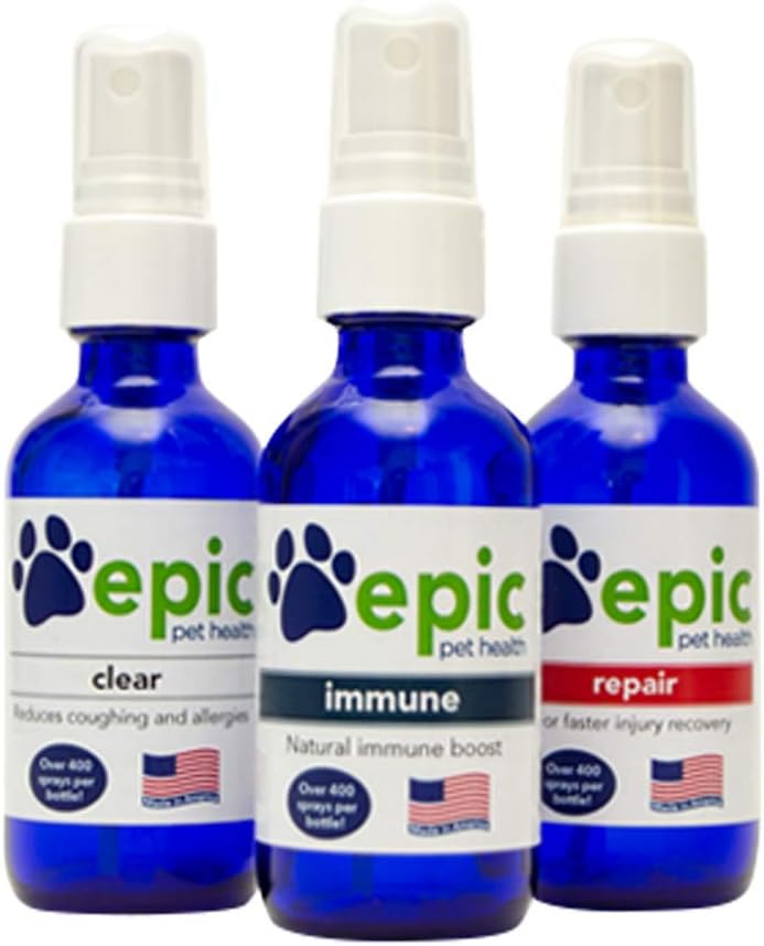 Immunity Support Combo - Réparation, clair, immunitaire - Tous les suppléments naturels de pulvérisation liquide - Promouvoir la guérison des plaies, aide à soulager les allergies et la douleur - Nutrition multivitamine pour les chats et les chiens