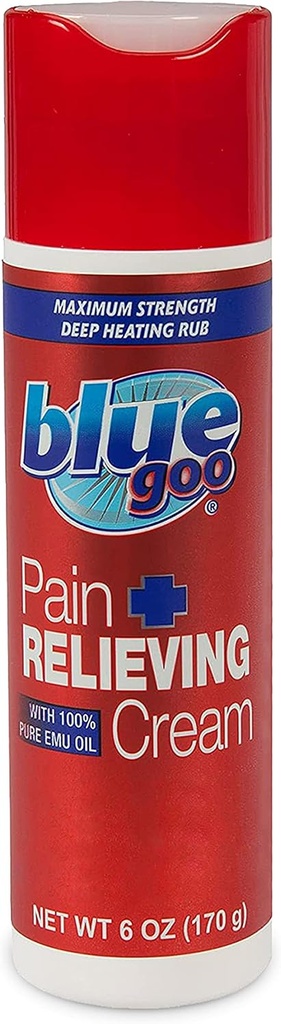 Crème de soulagement de la douleur Goo Bleu – FSA et HSA Admissibles, Fort maximum, Rubin de chauffage profond, Fabriqué avec 100% huile d'émeu pur, 6 oz (1 paquet)