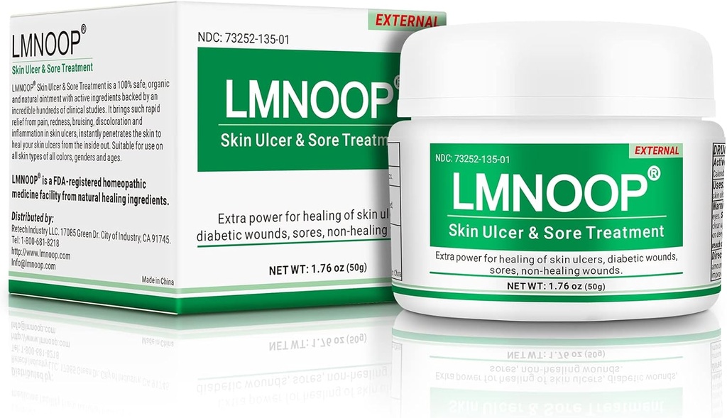 LMNOOP® Skin Ulcer Healing Ointment, pour les ulcères du pied et des jambes, les plaies, les ulcères varices, les ulcères de stase, les littores, les coupures, les brûlures, les infections de la peau, les ingrédients naturels Skin Wound Healing Ointment