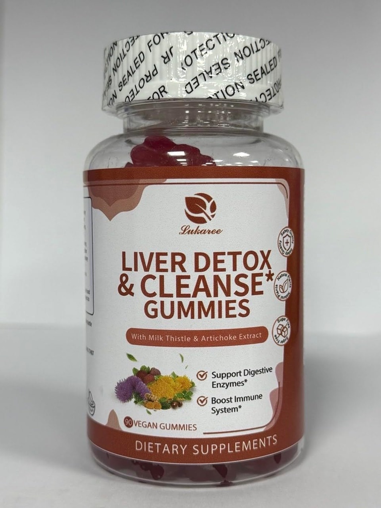 Lukaree Liver Cleanse Detox & Repair Gummies - Milk Thistle Silymarin, Dandelion, Artichoke Extract & Elderberry - No Sugar, Raspberry Flavor - 90 Count
