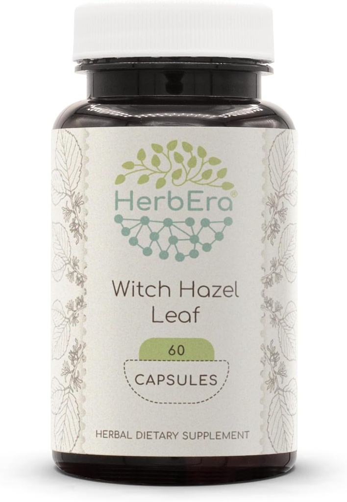 HerbEra Witch Hazel Leaf 60 Capsules, 500 mg, Witch Hazel Leaf (Hammelis virginiana) Feuille séchée (60 Capsules)