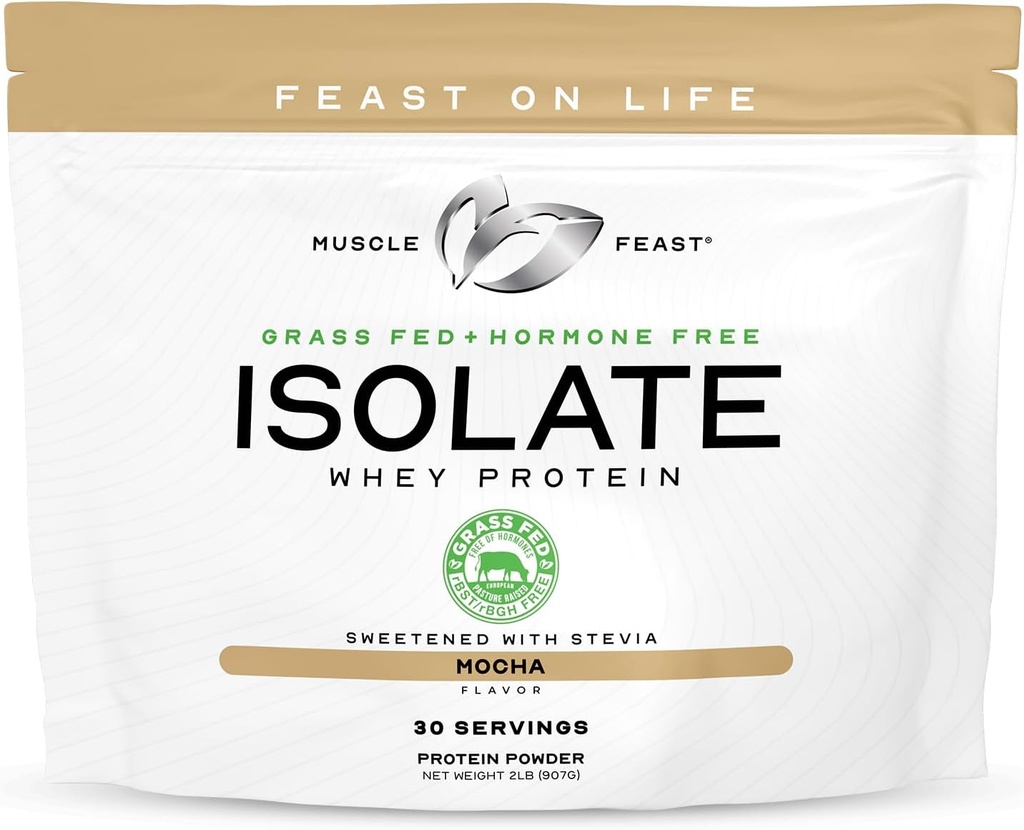 Pâture sans hormones naturelle élevée, poudre de protéines isolantes de lactosérum pour les hommes et les femmes, Protéine isolante propre, sans gluten, délicate - Mocha, 2lb