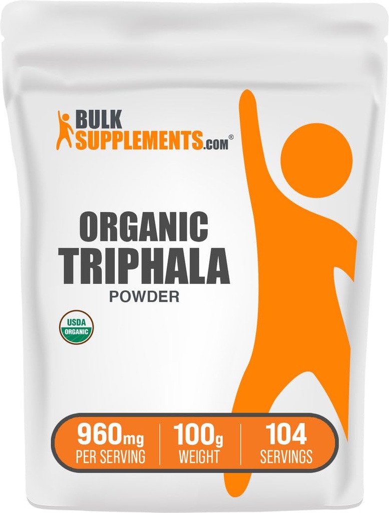 BulkSupplements.com Poudre de triphala biologique - Haritaki poudre, supplément ayurvédique - sans gluten, 960mg par portion, 100g (3,5 oz) (paquet de 1)