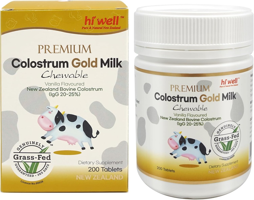 Hi Well Premium Colostrum Lait d'or 200Tablettes