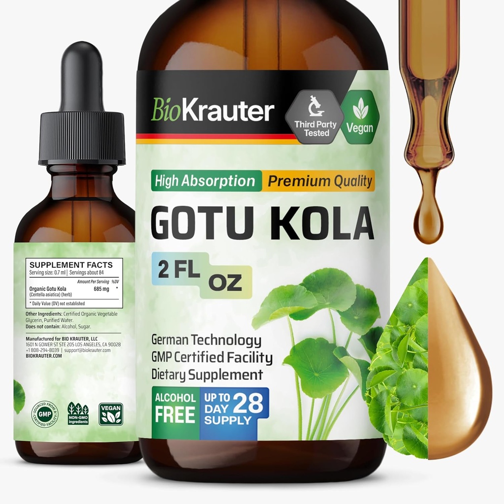BIO KRAUTER Gotu Kola Tection - Centella Asiatica Extrait - Sans alcool et sans sucre Gotu Kola Extrait - Vegan gouttes 2 Fl.Oz.