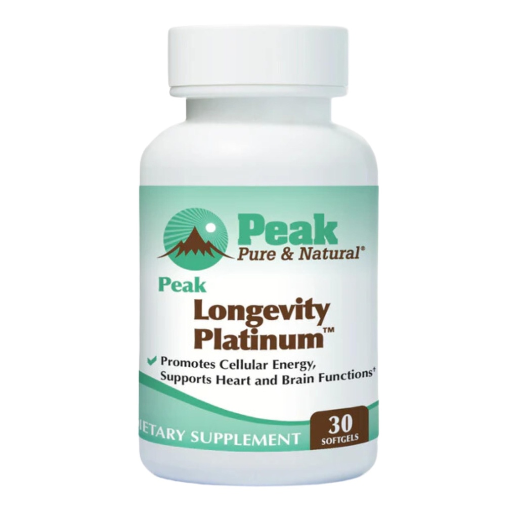 Supplément Peak Longevity Platinum PQQ avec Coenzyme Q10 - Pyrroloquinoline Quinone avec Ubiquinol CoQ10 et Shilajit - Supplément Mitochondrial pour l'énergie naturelle et le vieillissement en santé (30 Softgels)
